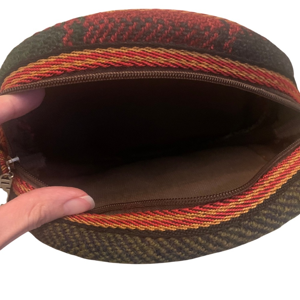 2/$30 Round Vintage Plaid Boho Crossbody Bag Brown Red Southwestern Western - Picture 6 of 8